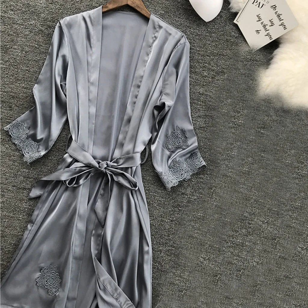 Сексуальное женское белье, атласный Шелковый кружевной халат, платье, ночная рубашка, пижама, кимоно, женские халаты, одежда для сна