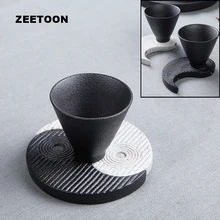 1 пара Zen японский грубая керамика подставки тайцзи сплетни Чайники чашка и блюдце держатель творческий кунг-фу Чай комплект Керамика Домашний Декор
