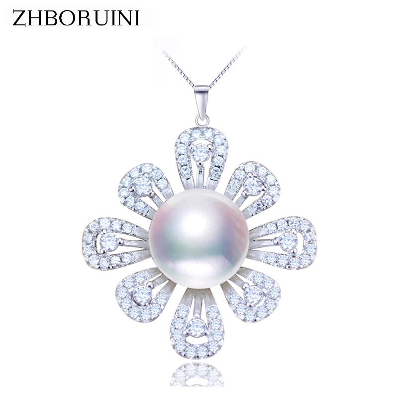 

ZHBORUINI 2019 Pearl Jewelry Natural Freshwater Pearl Flower Pearl Necklace Pendant 925 Sterling Silver Jewelry For Women Gift