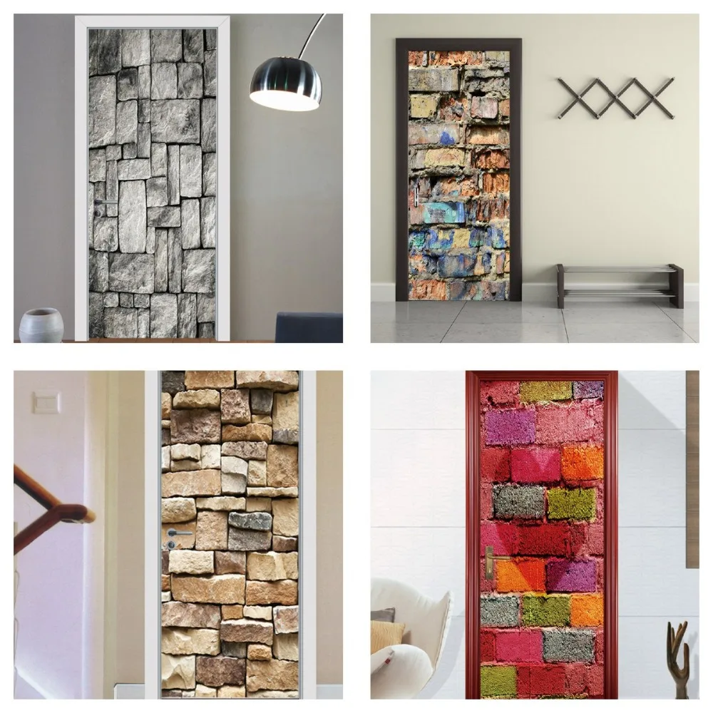 

Vintage Stone Brick Door Sticker Retro Temple DIY Refrigerator Door Cover Vinyl Fridge Sticker Mural Self-adhesive Wall Stickers