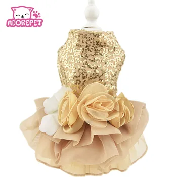 

Cute Bling flower Dog puppy bow dress Tutu skirt dog pet cat luxury Princess wedding party Dress summer dog chihuahua clothes