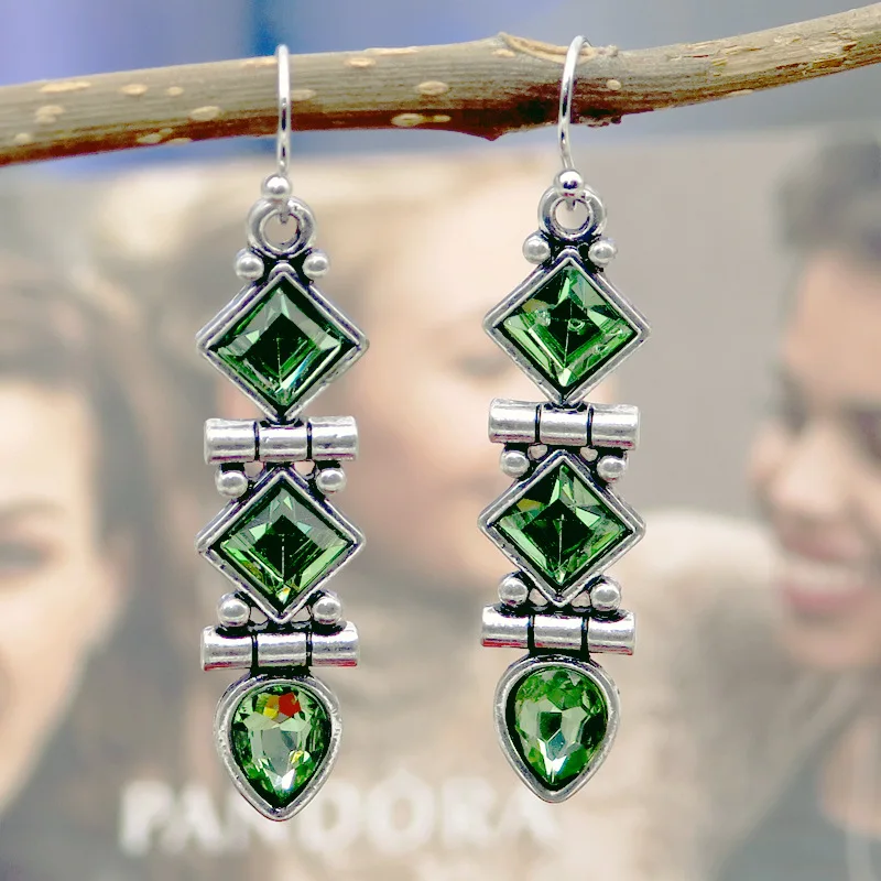 

Tisonliz Vintage Green Water Drop CZ Crystal Dangle Earrings for Women Girl Wedding Party Drop Earrings Jewelry Feminino Gifts