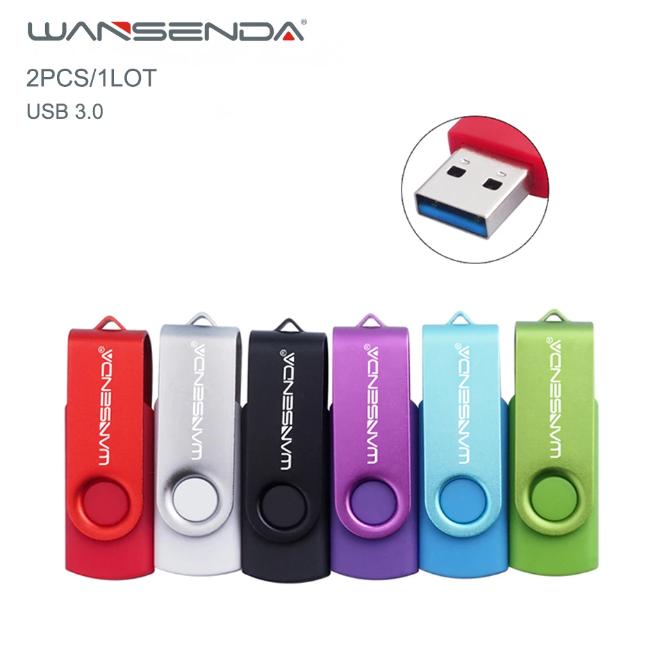 Wansenda USB 3,0 mini поворотный красочные USB Flash Drive 64 ГБ 32 ГБ 16 ГБ 8 ГБ 4 ГБ Хорошее качество творческой флешки 2 шт./1 лот