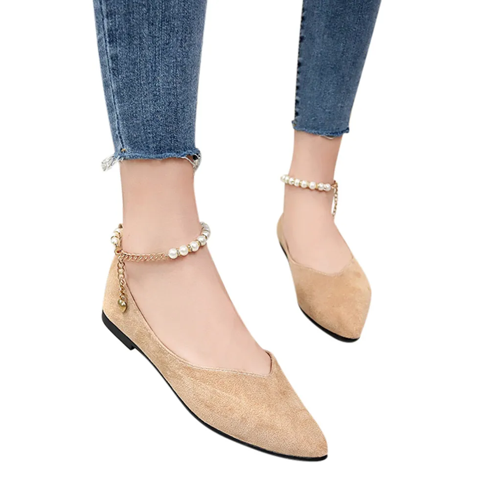 

Summer Sandals Women Ladies Ladies Slip On Flat Sandals Casual Shoes Solid Pointed Toe Pearls String Bead Buckle Single Shoes