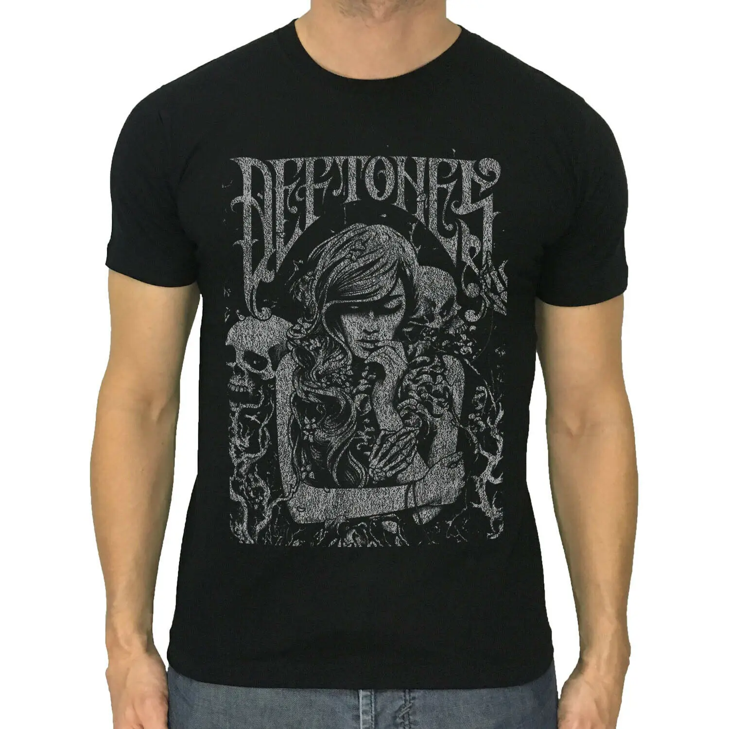 

DEFTONES t-shirt metal rock band cotton men black- dark grey shirt Summer T Shirt Brand Fitness Body Building