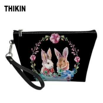 

THIKIN 3D Rabbit Print Travel Waterproof Cosmetic Bag Female Toiletry Case Leather Make Up Bag for Women Cute Wash Pouch Custom