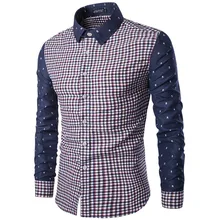 New Men’s Casual Plaid Shirt Social Shirt Contrast Details Full Sleeve Turn Down Collar