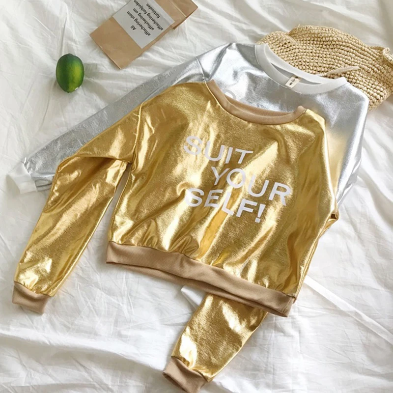 

Ladies Hoodies Raincoat Showerproof Swearshirt Women Spring Shiny Gold Women's Sweatshirt Printed Hip Hop Nightclub Wear