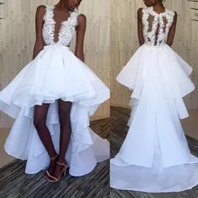 Pure White Appliques-spitze Perlen High Low Prom Kleider Sexy Sehen Durch Kurze Abendgesellschaft Kleider Mode Mädchen Cocktailkleider