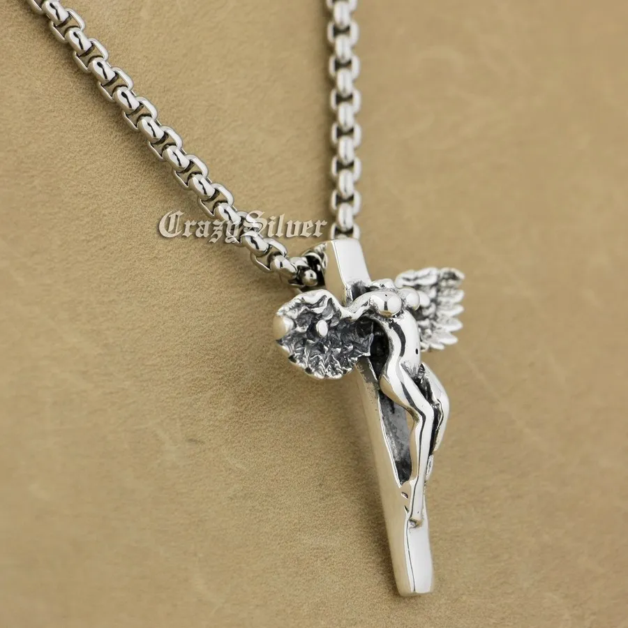 925 пробы Серебряный Naked Angel очаровательный крестик кулон 9S013|charmed symbol necklace|charm