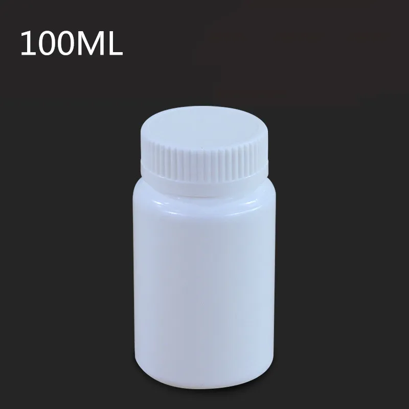 50 قطعة 100 مللي البلاستيك الطب كبسولات زجاجات الغذاء الصف مادة البولي إيثيلين عالي الكثافة جولة جرة التغليف ل الصلبة مسحوق سائل