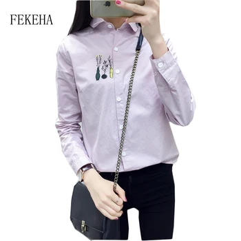 

White Women Blouse Long Sleeve Shirts 100% Cotton Floral Print Tops 2019 Autumn Girl Blusas Tops