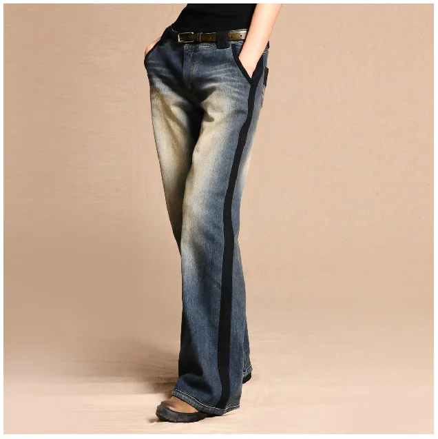 Cheap BOHOCHIC Artistical Original Design Winter Washed Bleached Vintage Trousers Women Jeans Pants Wide Leg CS0015C Boho Chic