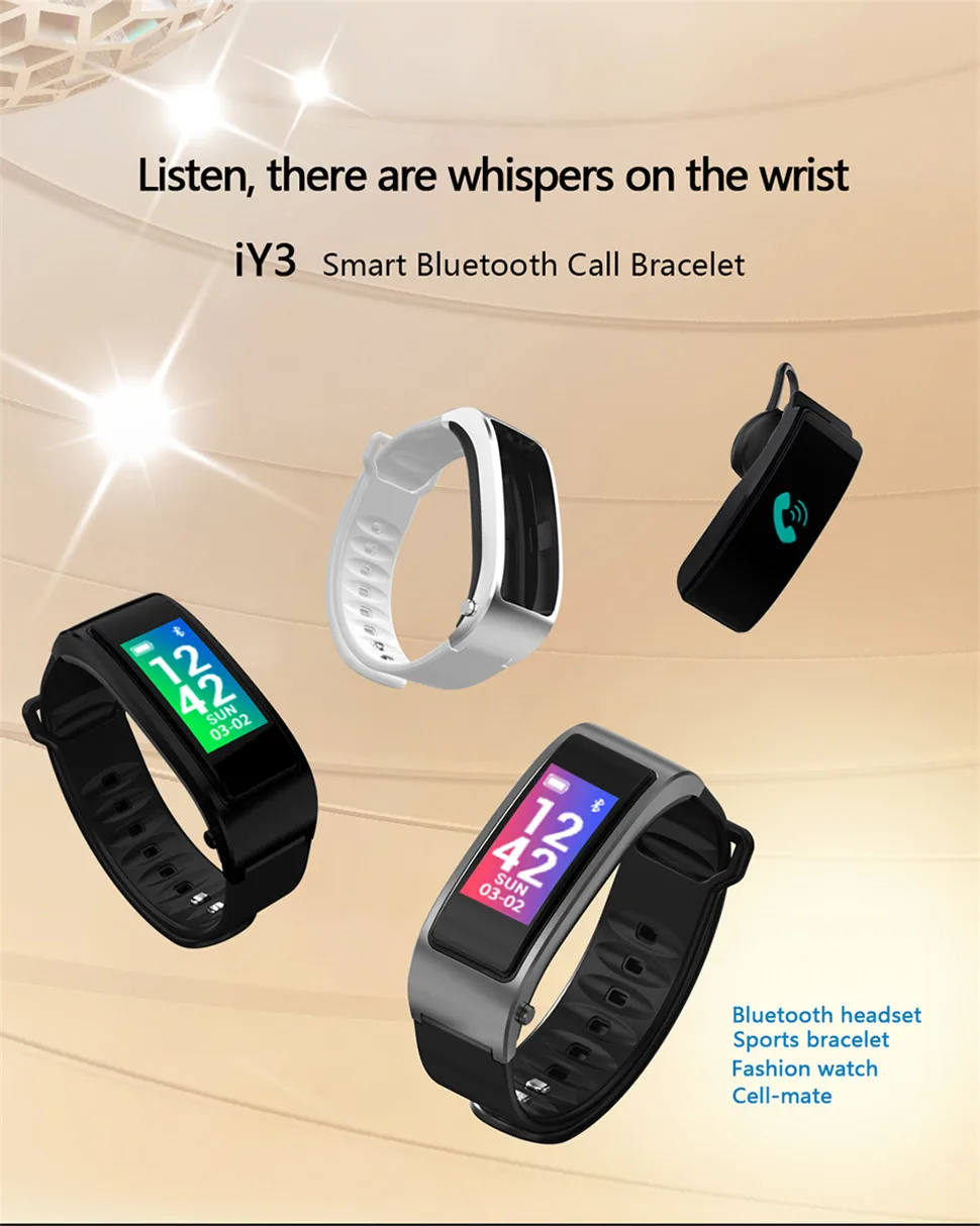 YKSO Pedometer Smart Bracelet with Bluetooth Earphone Fitness bracelet iY3 Plus Talk Band Heart Rate Monitor Smart Bracelet     (2)