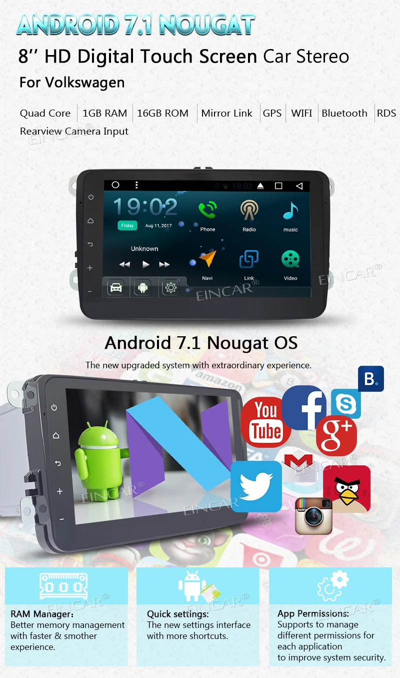 Cheap Android 7.1 2 Din Car Stereo Video Receiver Radio GPS Navigation for VW Golf Polo Passat Tiguan Jetta EOS+free Camera and canbus 3