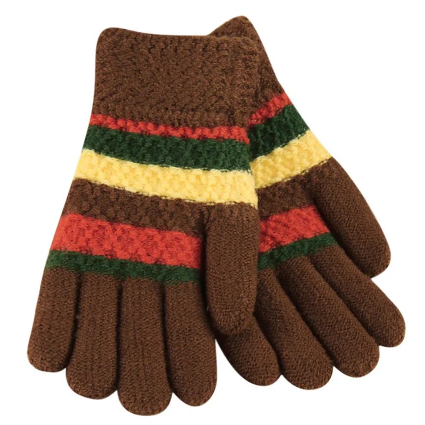 1 пара зимних перчаток для малышей, утепленные полосатые теплые вязаные варежки для мальчиков и девочек, перчатки для От 5 до 9 лет, Sep#2 - Цвет: Coffee