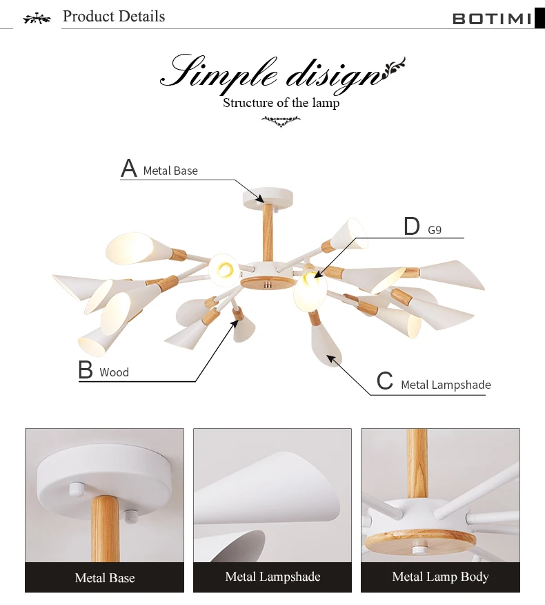 BOTIMI дизайнерская G9 светодиодный люстра для гостиной современный белый блеск деревянная спальня освещение скандинавские накладные люстры