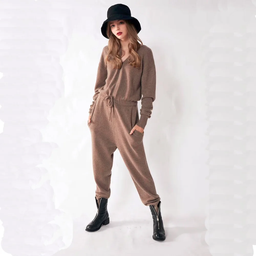 

adohon 2018 womens winter Cashmere sweaters and auntmun women Women's Sets knitted Jumpsuits High Quality Warm Female Pants