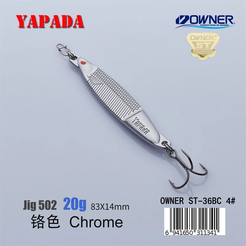 YAPADA джиггинг 502 рыба прыжок владелец тройной крючок+ перо 20 г/83 мм 25 г/89 мм рыболовные приманки для окуня Многоцветный Металлический цинковый сплав - Цвет: Chrome 20g