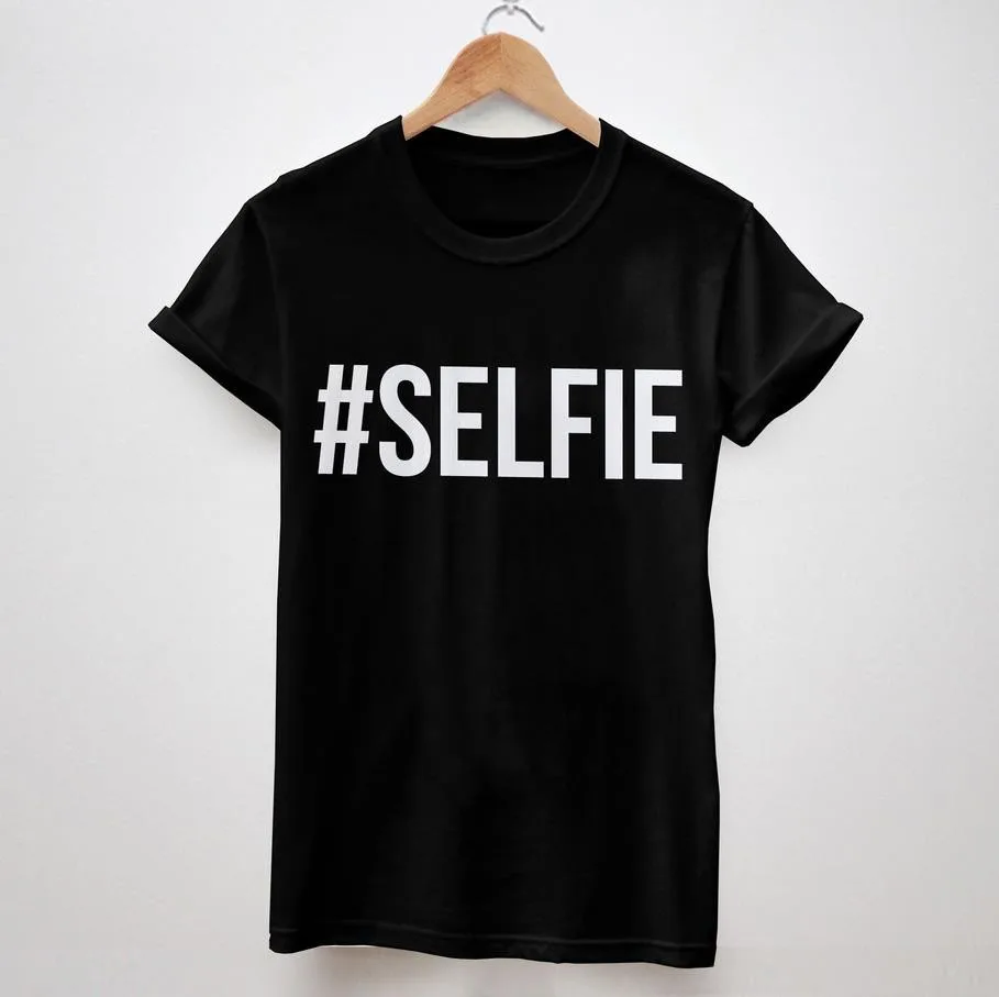 Женская футболка с надписью # SELFIE хлопковая Повседневная рубашка белая черная
