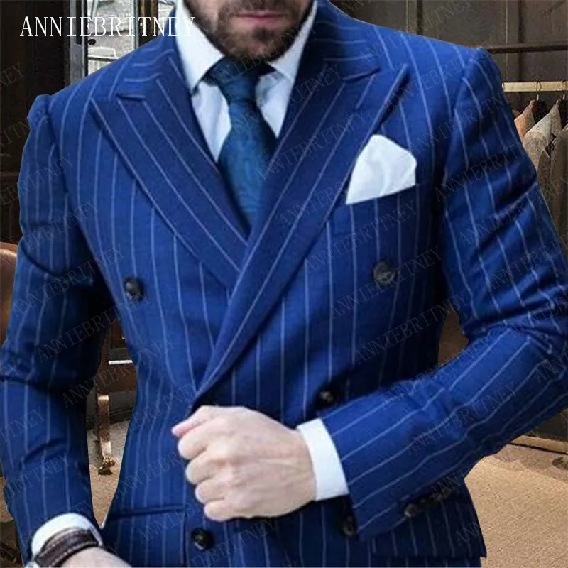 

ANNIEBRITNEY Suits Men 2019 Stripe Mens Suits with Pants Set Slim Fit Formal Wedding Suit for Men Man Tuxedo Casual Blazer