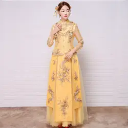 Китай Стиль торжественное платье свадебное платье вышивка cheongsam элегантные тост костюмы за рубежом традиционные невесты Qipao платья женские