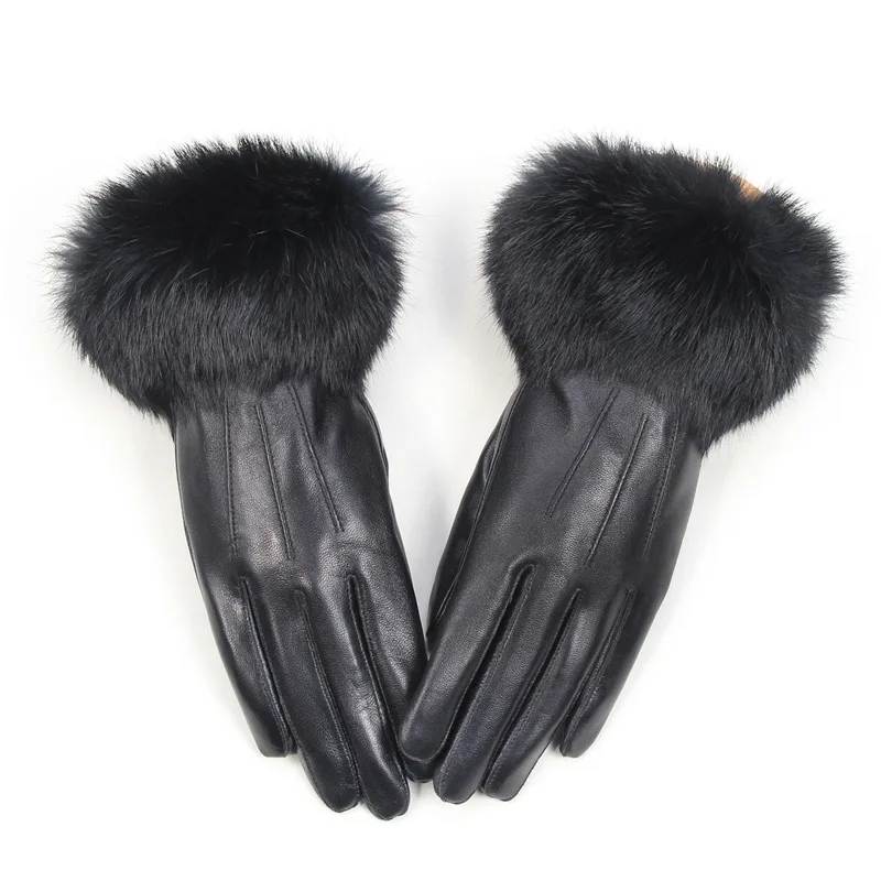 MK21 Genuine Leather Gloves Super Large Rabbit Fur Glove Winter Warm