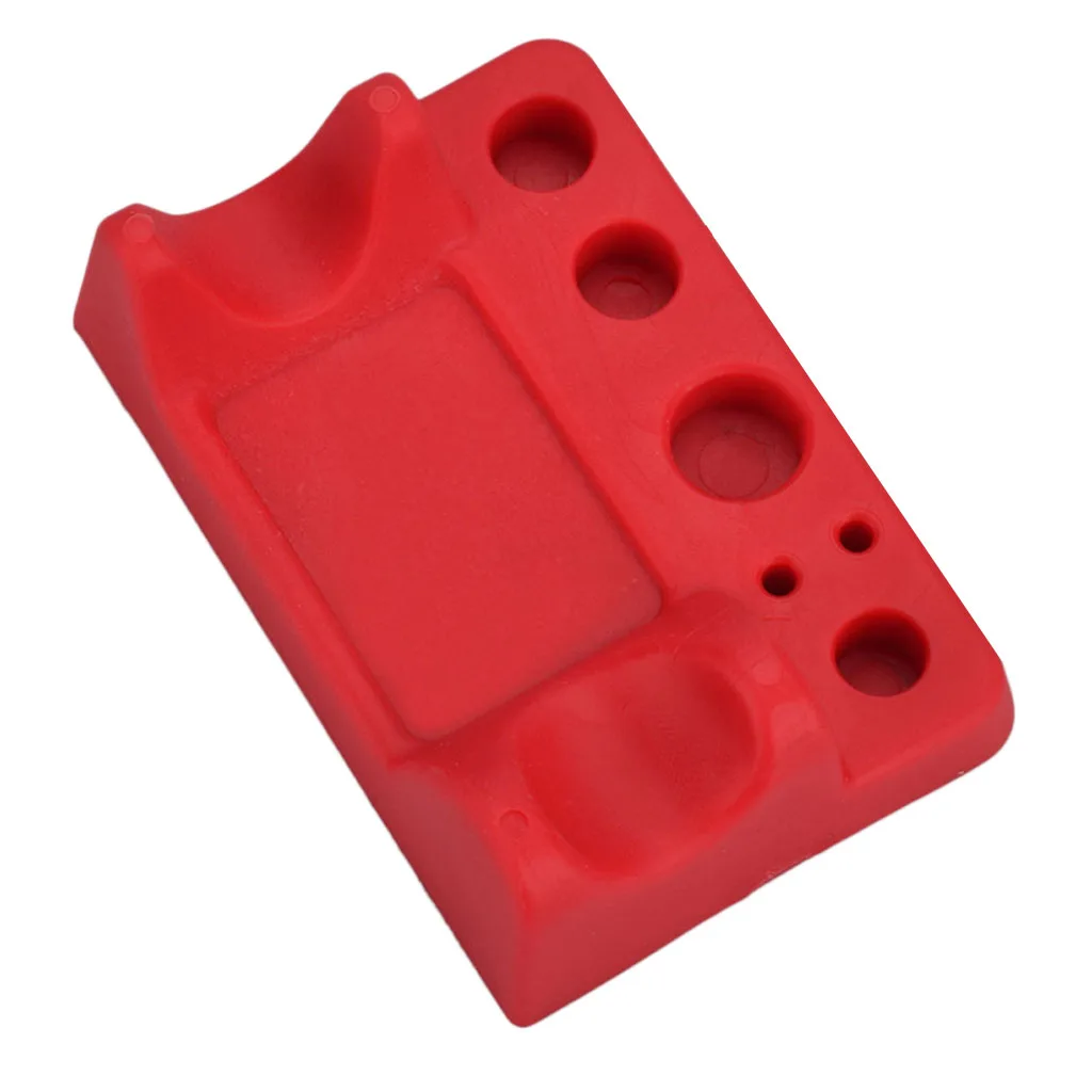 Sturdy Silicone Tattoo Machine Pen Stand, Tattoo Supplies Holder for Large/Medium/Small Ink Cups, Cotton Swabs etc - Red