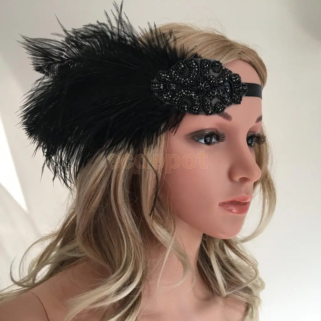 1920s Crystal Flapper Feather Flapper Hairband Great Gatsby Headpieces Headband Cosplay Costume in Party DIY Decorations from Home & Garden on