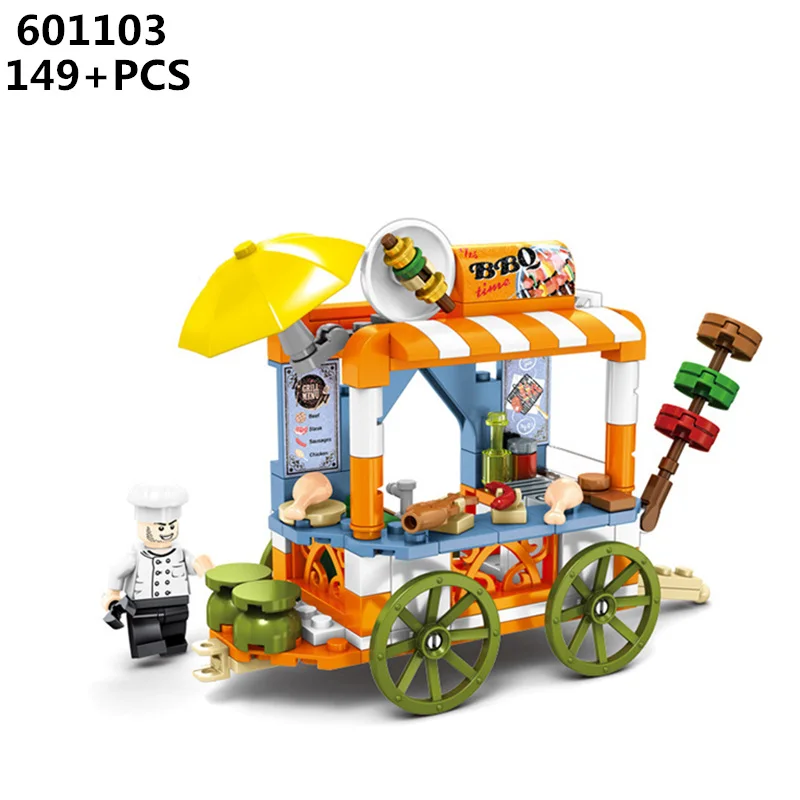 NEW City Street View Series Ice Cream Sushi Mobile Sale Vehicle Building Blocks Sets Bricks Model Kids Toys Compatible Legoings