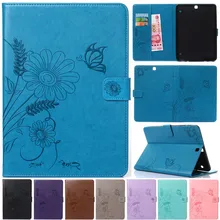 Luxury Cute Cartoon Flower Butterfly Leather Flip Fundas Case For Coque Samsung Galaxy Tab S2 S 2 9.7