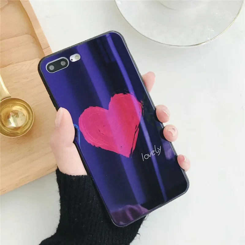 Tfshining Love Heart Tempered Glass Case For iPhone X Cute Bright Light Protective Back Cover Cases For iPhone 6 6s 7 8 Plus bag (6)