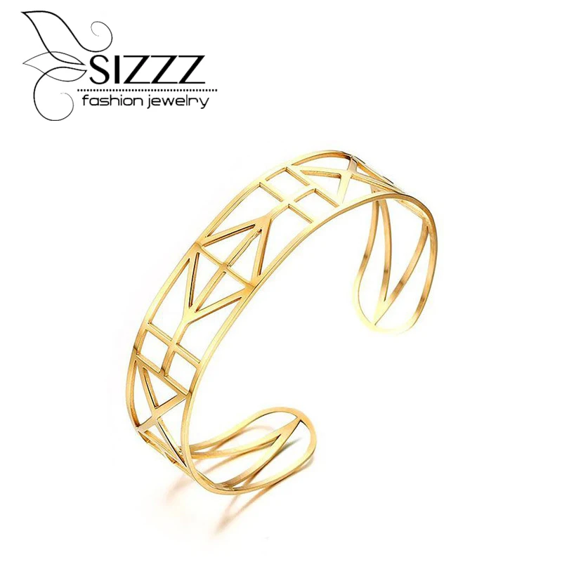 SIZZZ Geometric bracelet stainless steel C shaped open bracelet ...