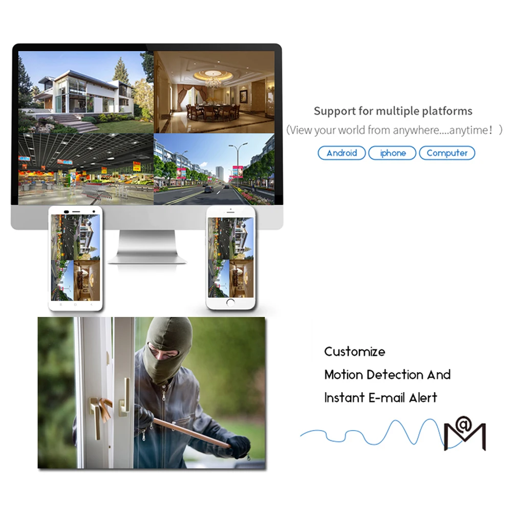 PUAroom 4CH IP Full HD IP66 Водонепроницаемая наружная беспроводная камера с ночным