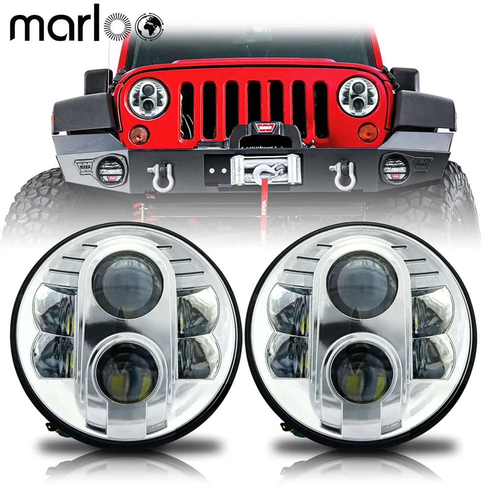 Marloo 2pcs For Hummer H1 H2 Led Headlight 80W 7 Inch Round Projector LED Headlights For