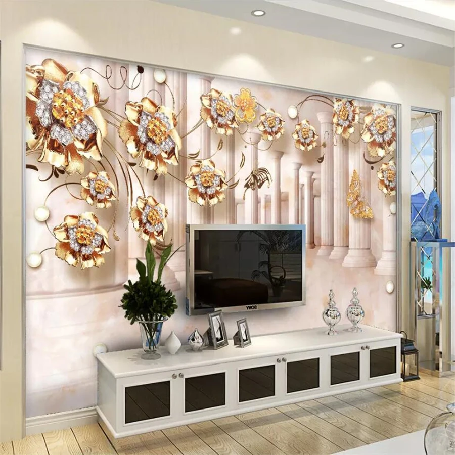 Фотообои beibehang на заказ 3d фотообои Золотая Роза лоза камень римская колонна фон
