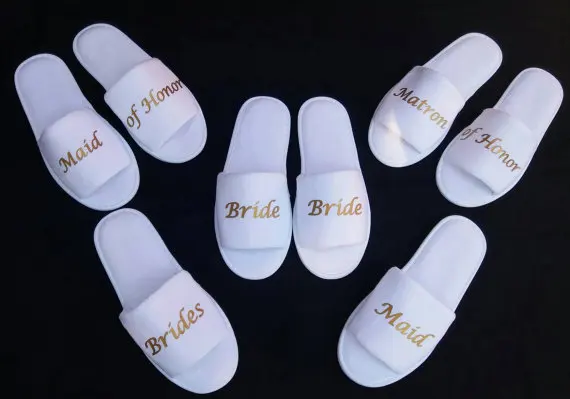 

customize gold Wedding Bridesmaid Bridal Bride Slippers groomsman Hens Night Bachelorette Spa Slippers party favors gifts