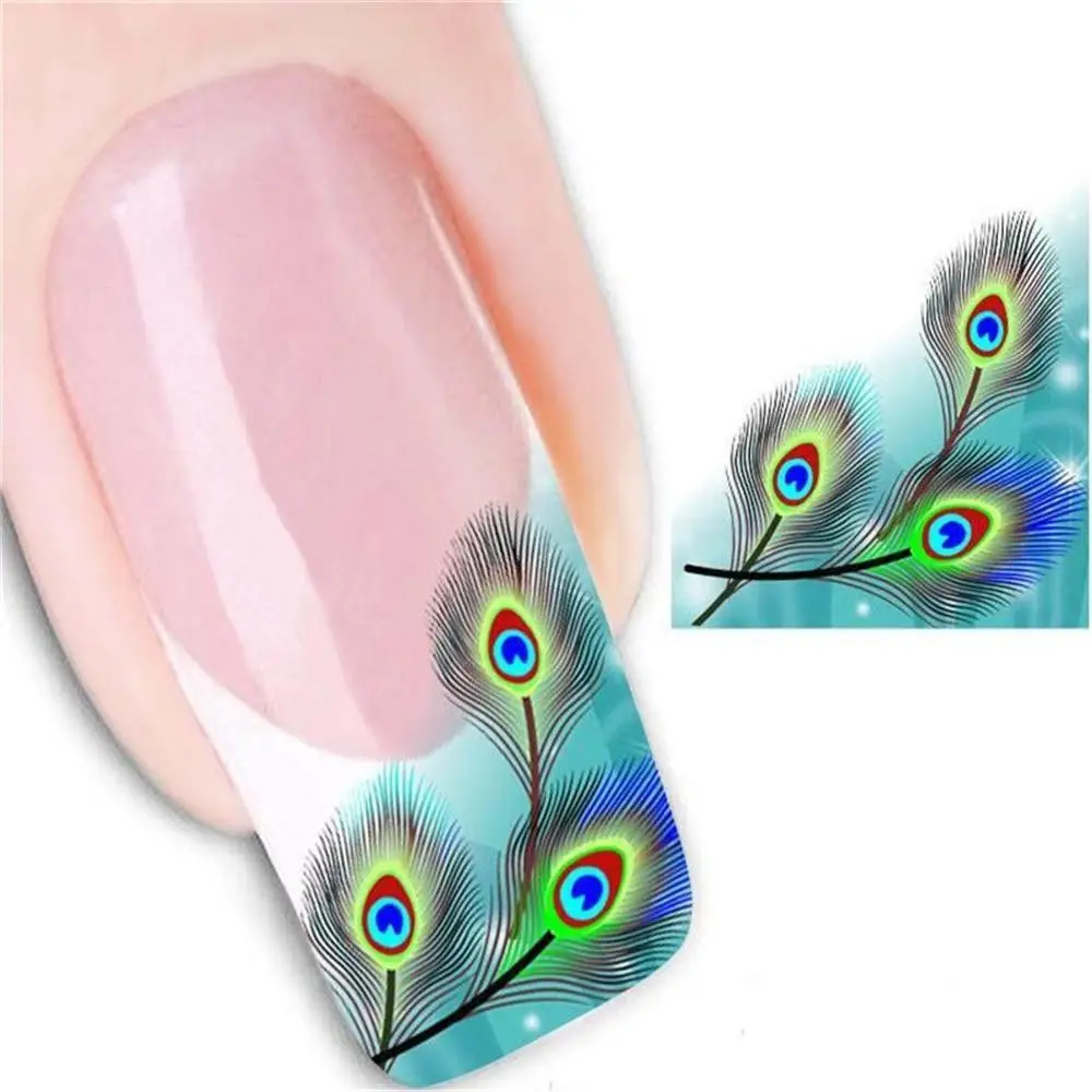 

3 Sheets DIY Peacock Feather Style Nail Stickers Fingernail Water Transfers Stickers Decals Nail Decoration