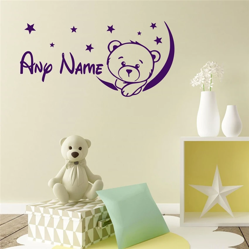 

Bear Personalized Name Children Home Decor Nursery Decor Kids Room Customized Vinyl Sticker Decal Removable Wall Sticker N002