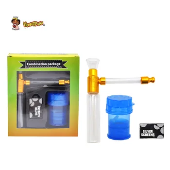 

HONEYPUFF Glass Top Smoking Water Pipe Acrylic Smoking Grinder With Storage Stainless Steel Screen Tobacco Herb Pipe Set