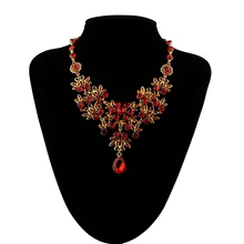 Женское Ожерелье-чокер, горячая мода, Очаровательные Элегантные красные кристаллы стразы, свадебное массивное ожерелье, изысканное ювелирное изделие, подарок, Dec14