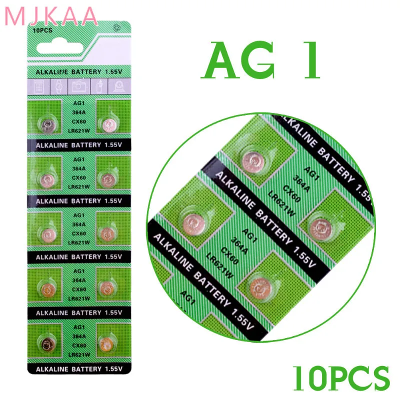 

10PCS/pack AG1 1.55V 364 SR621SW LR621 621 LR60 CX60 Alkaline Button Coin Cell Batteries Watch Battery