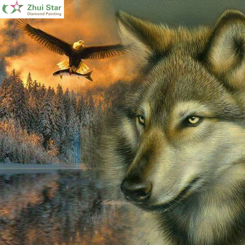 

5D Diamond Mosaic Diy Diamond Painting Cross Stitch "Wolf and eagle" Diamond Embroidery Patterns Rhinestone Adornment Picture