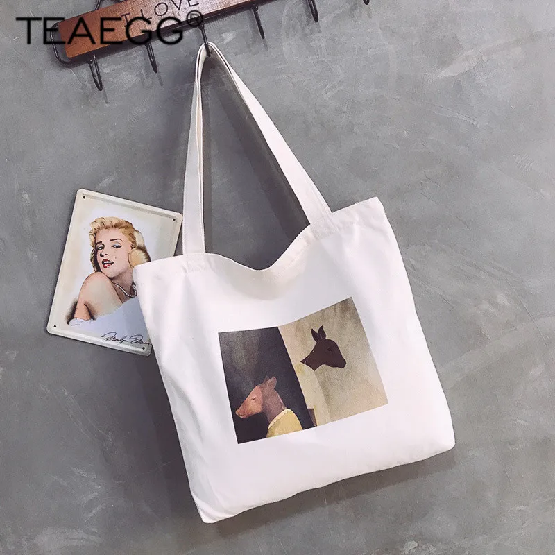

TEAEGG Fashion Korean Simple Wild Package Canvas Bag Harajuku Handbags Japanese Literary One Shoulder Bags Shopping Tote