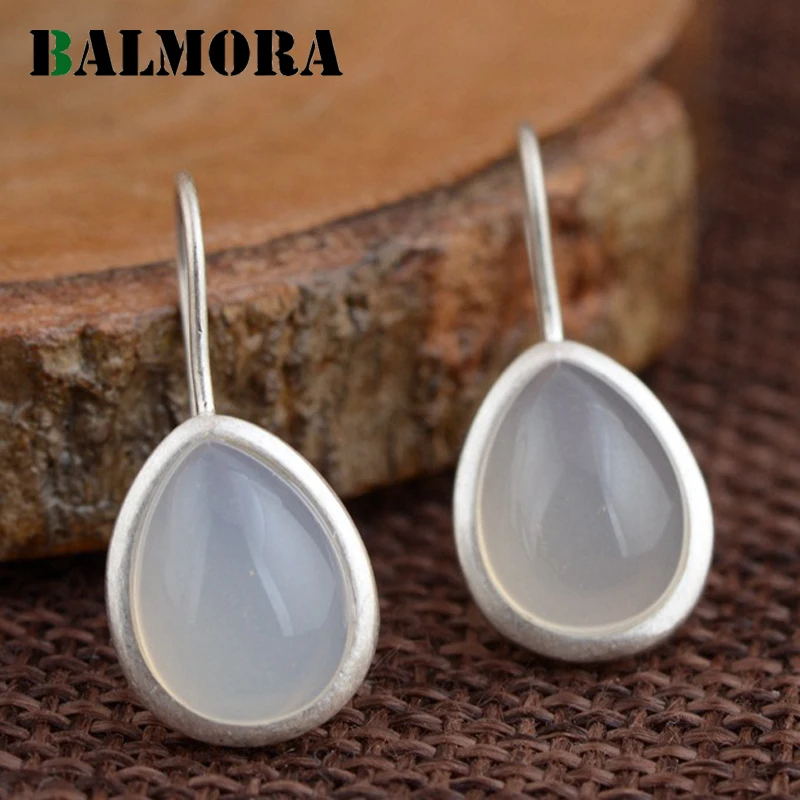 

BALMORA Water Drop Earrings Authentic 990 Pure Silver Retro Elegant White Drop Earrings for Women Lover Gift Jewelry MN30895