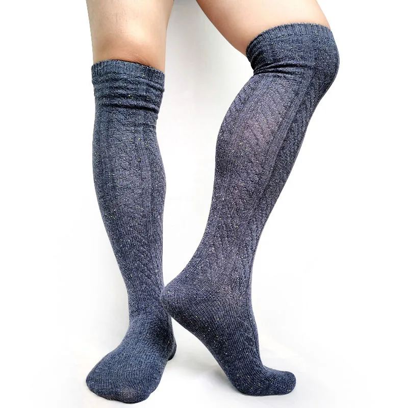 Thick Knit Men Stocking Boot Socks Over the Knees Sexy Warm Winter Long Socks for Male Striepd
