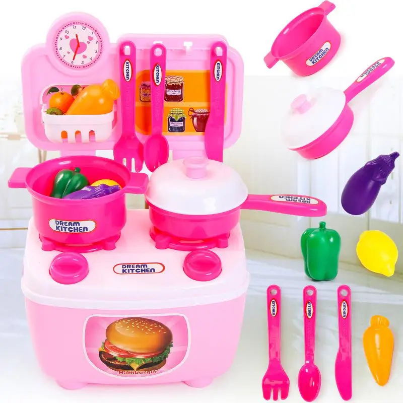 

Pretend Play Kitchen Toys for Kids Children Funny Simulation Utensils Plastic Cooking Food Pots Game for Baby Best Gifts GG005