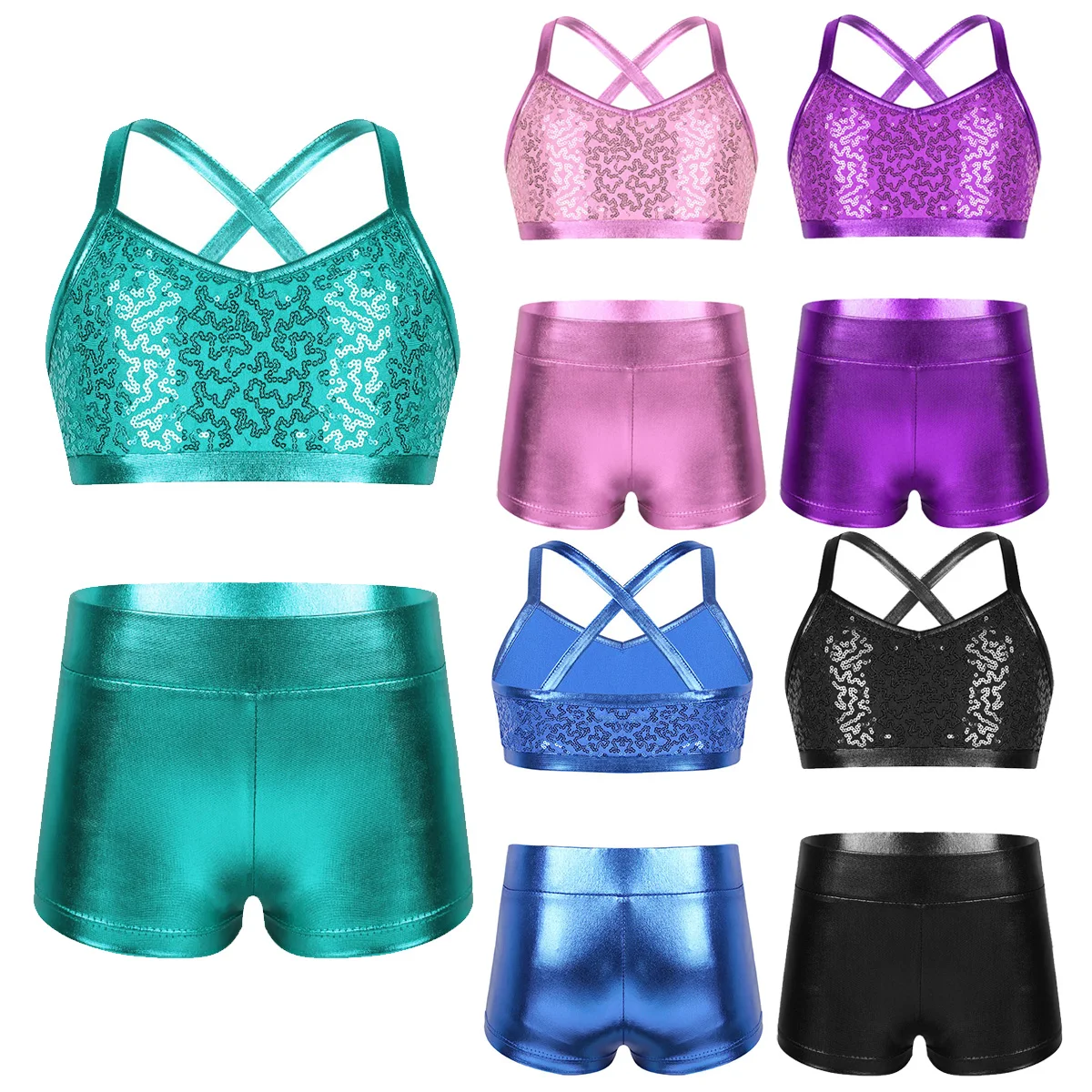 Girls Dance Costumes Sequins Party Ballet Dance Gymnastics Leotard Outfit Set For Birthday Gift Class Performance