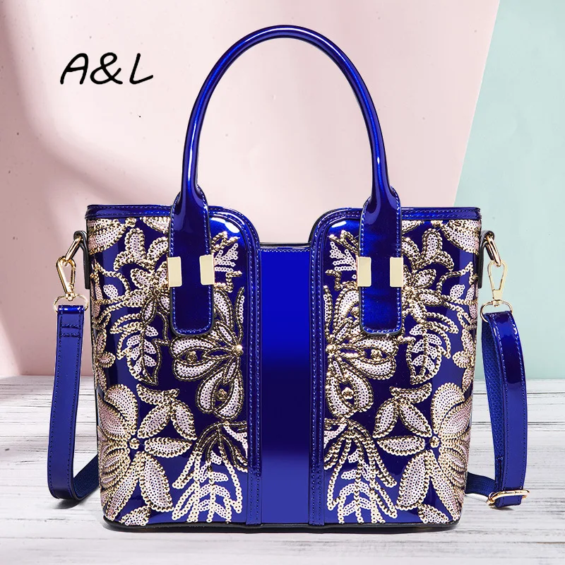 

2019Genuine Women's Bag Trendy PU Bag European and American Fashion Bead Piece Handbag Embroidery Flower Single Shoulder BagY084