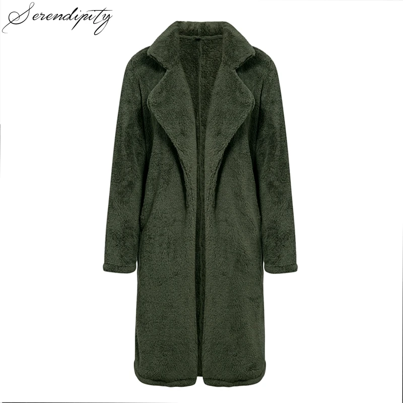 SRDP женская зимняя замшевая куртка модная уличная карамельная Длинная женская куртка с длинным рукавом из искусственного меха женская шикарная куртка - Цвет: Армейский зеленый